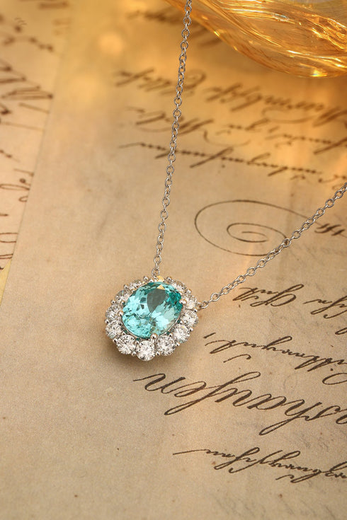 PT950 Cultured Diamond Cultured Paraiba Necklace (NSAB18485 Platinum)