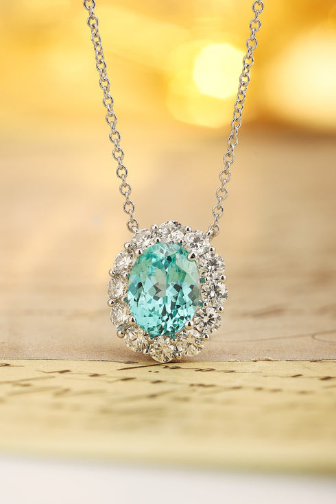 PT950 Cultured Diamond Cultured Paraiba Necklace (NSAB18485 Platinum)