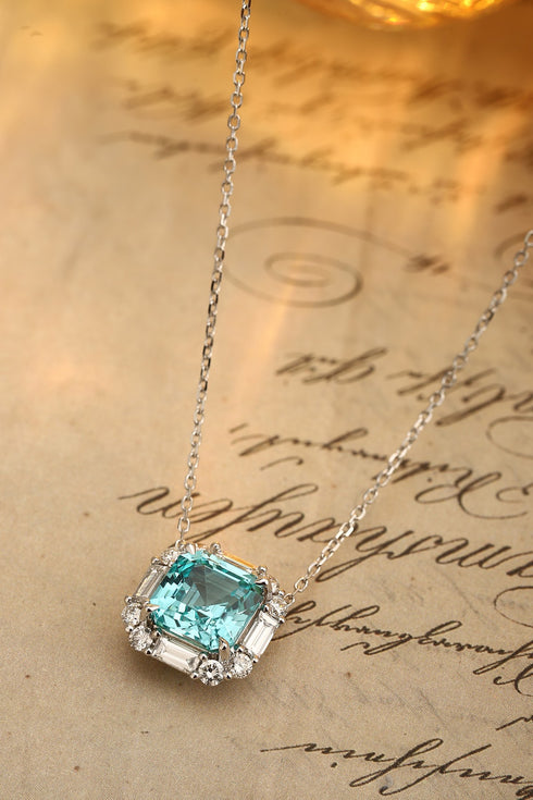 PT950 Cultured Diamond Cultured Paraiba Necklace (PRURN037 Platinum)
