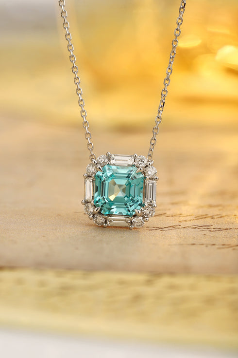 PT950 Cultured Diamond Cultured Paraiba Necklace (PRURN037 Platinum)