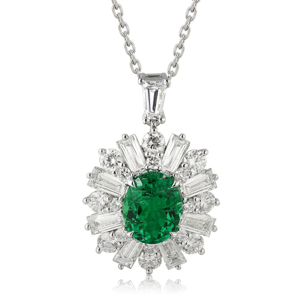PT950 cultivation diamond cultivation with cotton emerald pendant (without chain) (JSEGN451 Platinum)