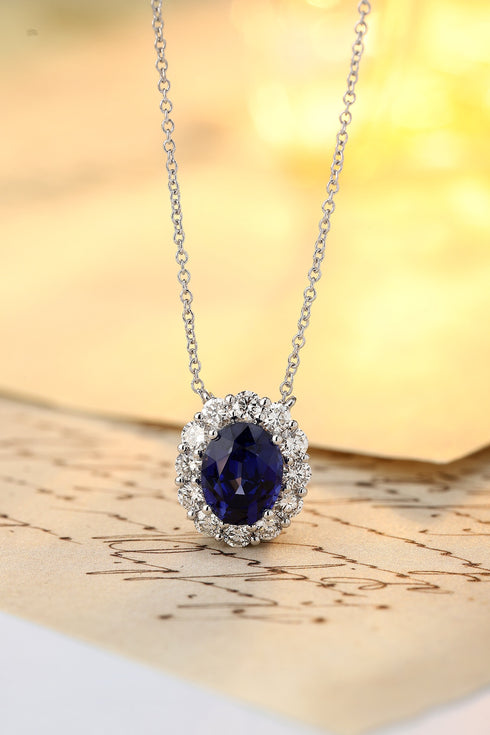 PT950 Cultured Diamond and Cultured Sapphire Necklace (NSAB18485 Platinum)