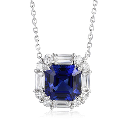 PT950 Lab-grown Diamond and Sapphire Necklace (PRURN037 Platinum)