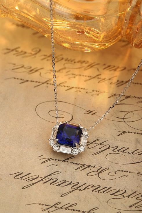 PT950 Lab-grown Diamond and Sapphire Necklace (PRURN037 Platinum)