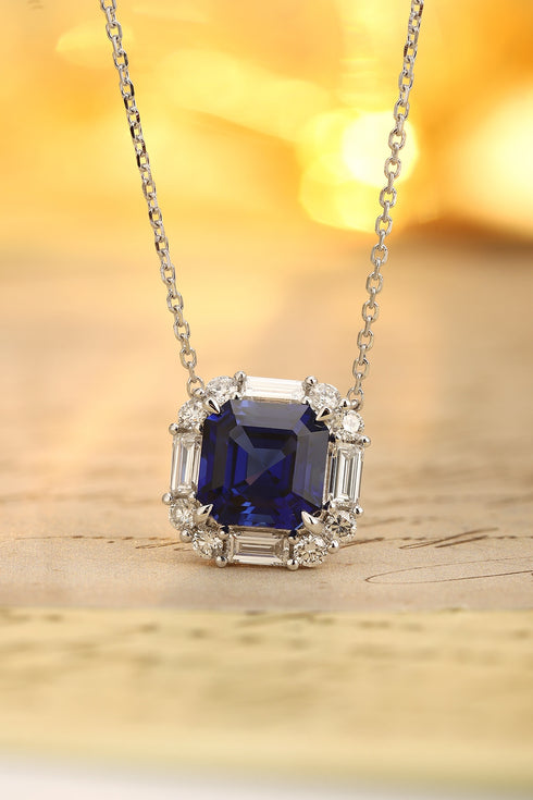 PT950 Lab-grown Diamond and Sapphire Necklace (PRURN037 Platinum)