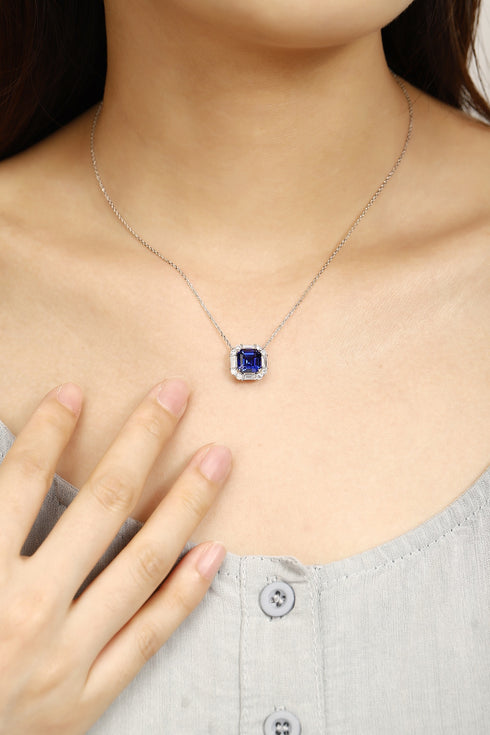 PT950 Lab-grown Diamond and Sapphire Necklace (PRURN037 Platinum)