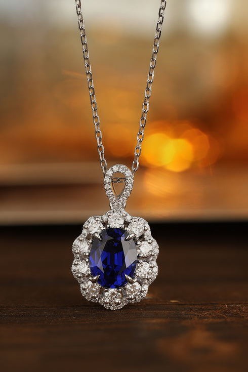 PT950 Cultivated Diamond Cultivated sapphire Pendant (chain not included) (PN103 Platinum)