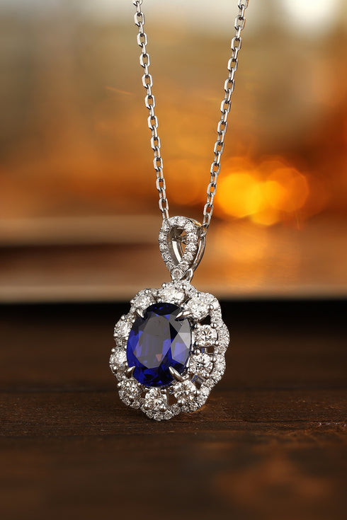 PT950 Cultivated Diamond Cultivated sapphire Pendant (chain not included) (PN103 Platinum)