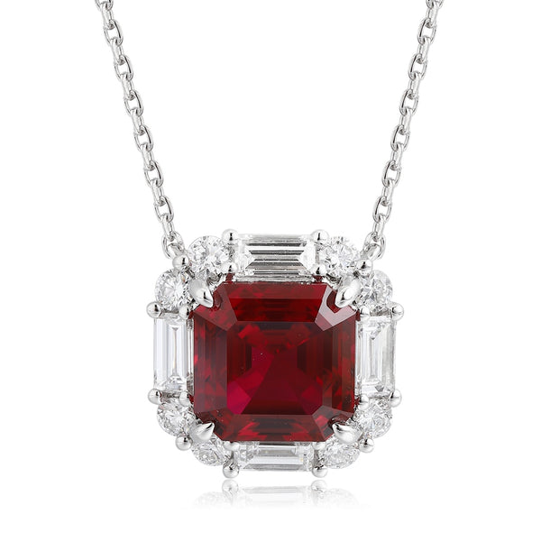 PT950 cultivated diamond cultivated ruby necklace (PRUEN037 Platinum)