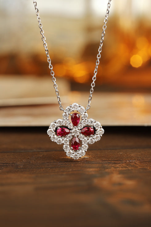 PT950 cultivated diamond cultivated ruby necklace (NPSW18246 Platinum)