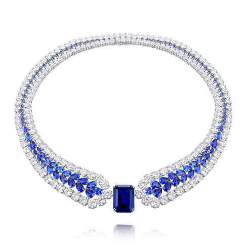 S925 silver-cultured sapphire luxurylarge set chain (JSABN525Y)
