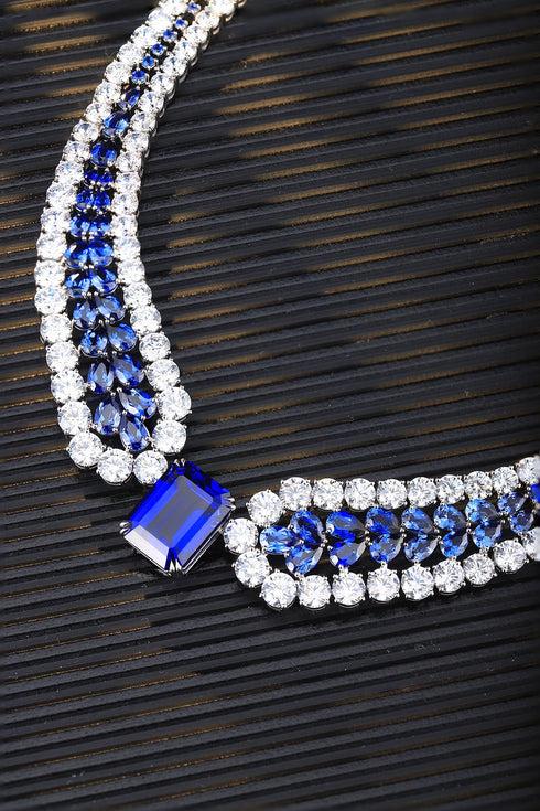 S925 silver-cultured sapphire luxurylarge set chain (JSABN525Y)