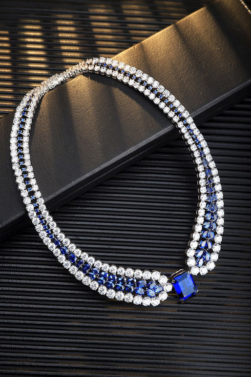 S925 silver-cultured sapphire luxurylarge set chain (JSABN525Y)