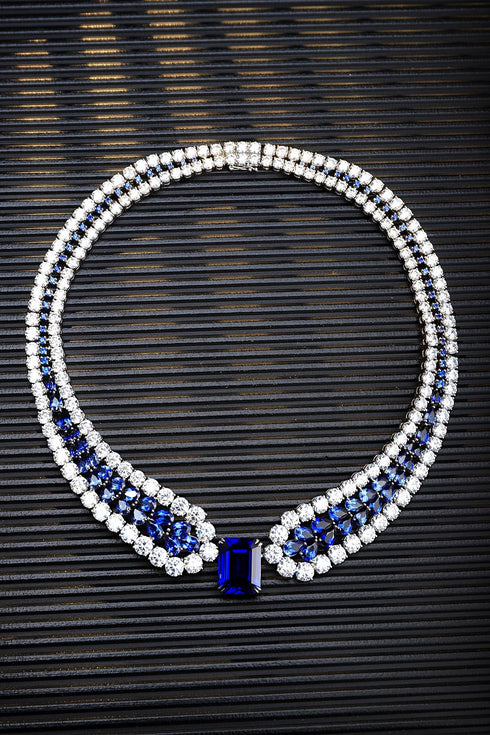 S925 silver-cultured sapphire luxurylarge set chain (JSABN525Y)