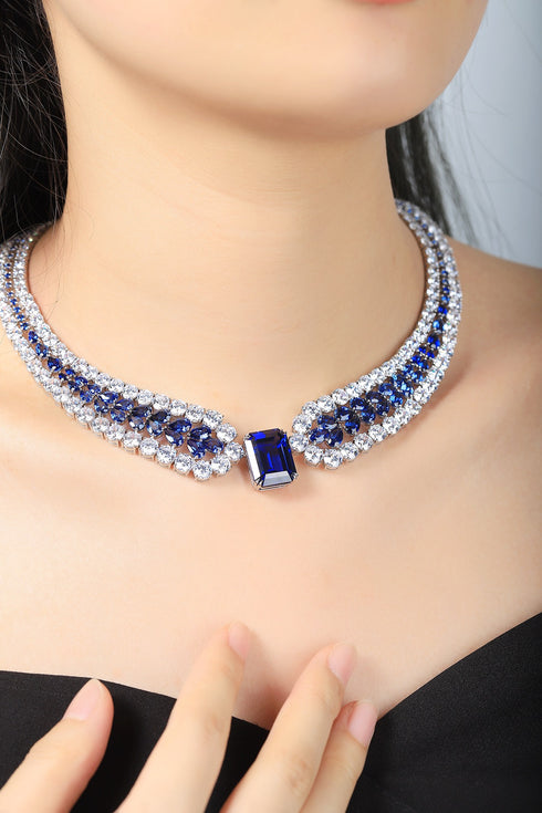 S925 silver-cultured sapphire luxurylarge set chain (JSABN525Y)