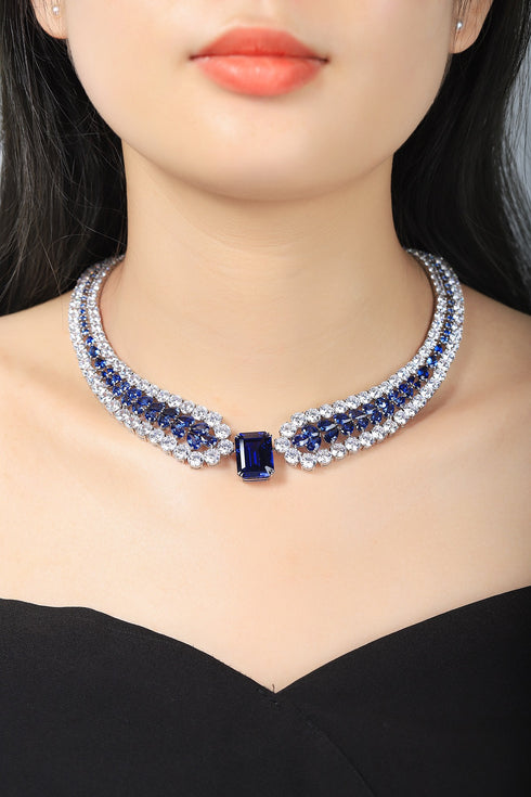 S925 silver-cultured sapphire luxurylarge set chain (JSABN525Y)