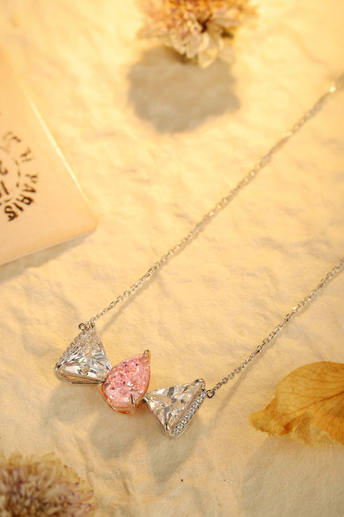 S925 Silver Pink Zirconia water drop necklace (NPSP92122)