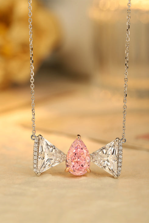 S925 Silver Pink Zirconia water drop necklace (NPSP92122)