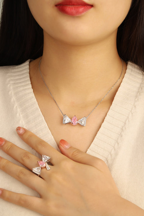 S925 Silver Pink Zirconia water drop necklace (NPSP92122)