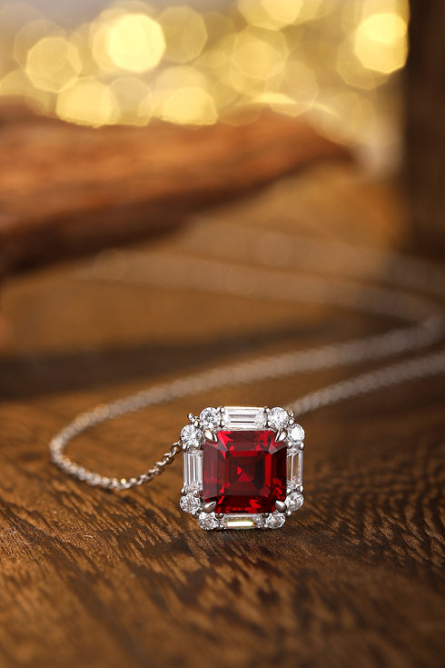 S925 Silver Cultured Red Gem Necklace (JRURN037Y)