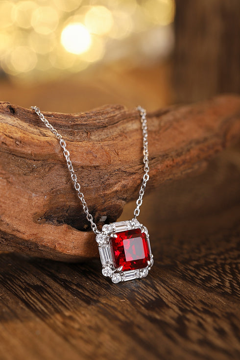S925 Silver Cultured Red Gem Necklace (JRURN037Y)