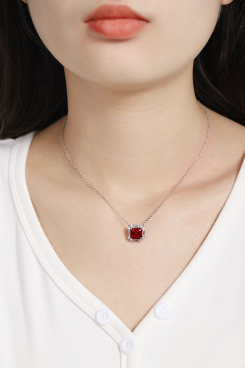 S925 Silver Cultured Red Gem Necklace (JRURN037Y)