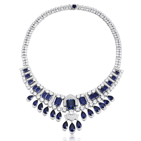 S925 silver synthetic sapphire necklace (JN511Y-A)