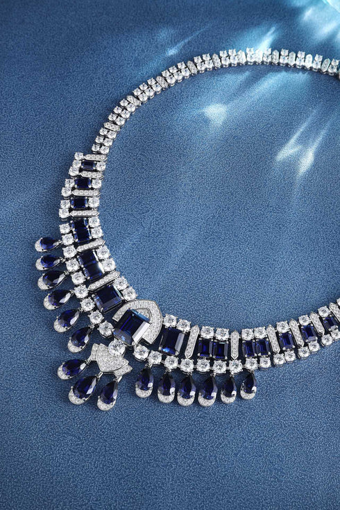 S925 silver synthetic sapphire necklace (JN511Y-A)