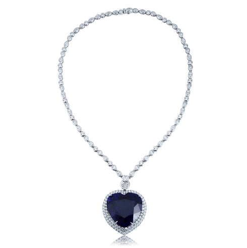 S925 silver synthetic sapphire necklace (JN18514)