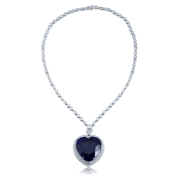 S925 silver synthetic sapphire necklace (JN18514)