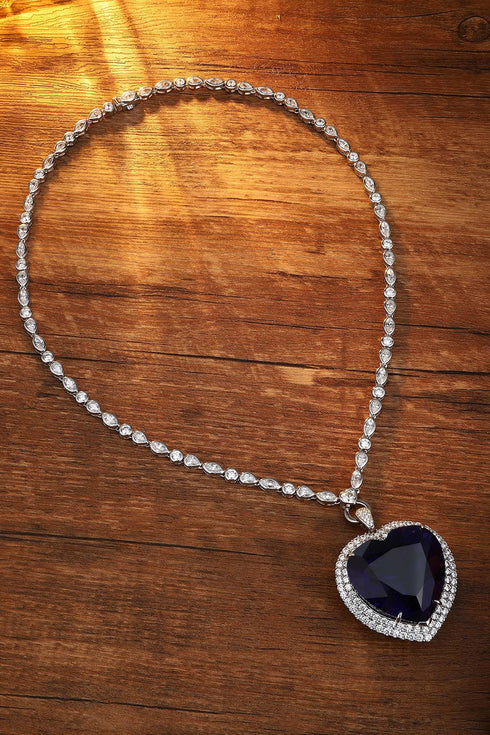 S925 silver synthetic sapphire necklace (JN18514)