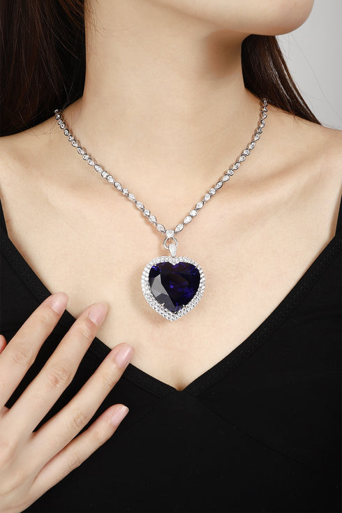 S925 silver synthetic sapphire necklace (JN18514)
