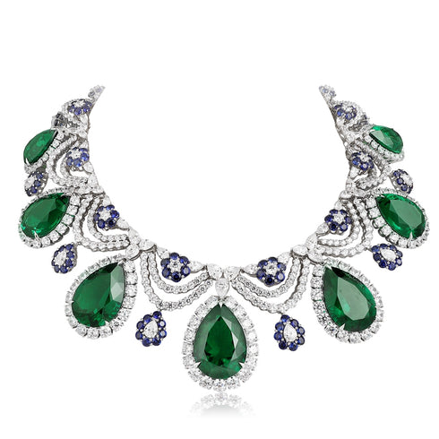 S925 silver cultivated emerald necklace (JSEGN625Y)
