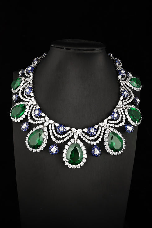 S925 silver cultivated emerald necklace (JSEGN625Y)