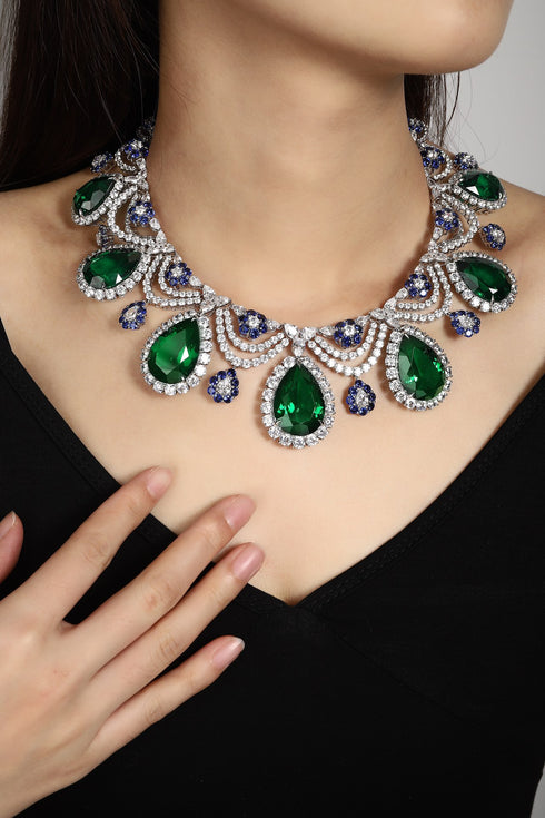 S925 silver cultivated emerald necklace (JSEGN625Y)