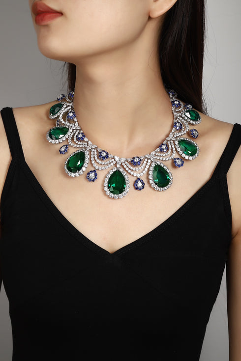 S925 silver cultivated emerald necklace (JSEGN625Y)