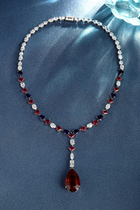 S925 silver synthetic red and blue sapphire necklace (JN18094Y)