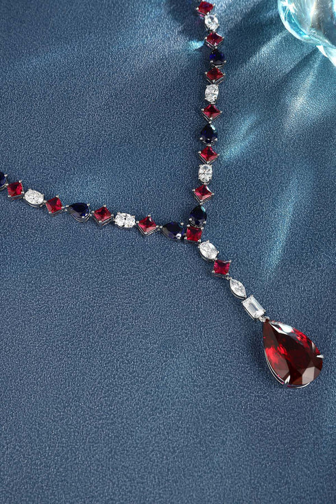 S925 silver synthetic red and blue sapphire necklace (JN18094Y)
