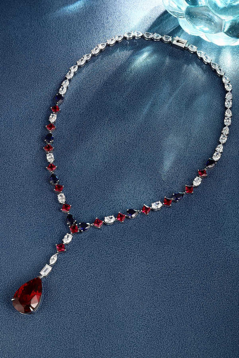 S925 silver synthetic red and blue sapphire necklace (JN18094Y)