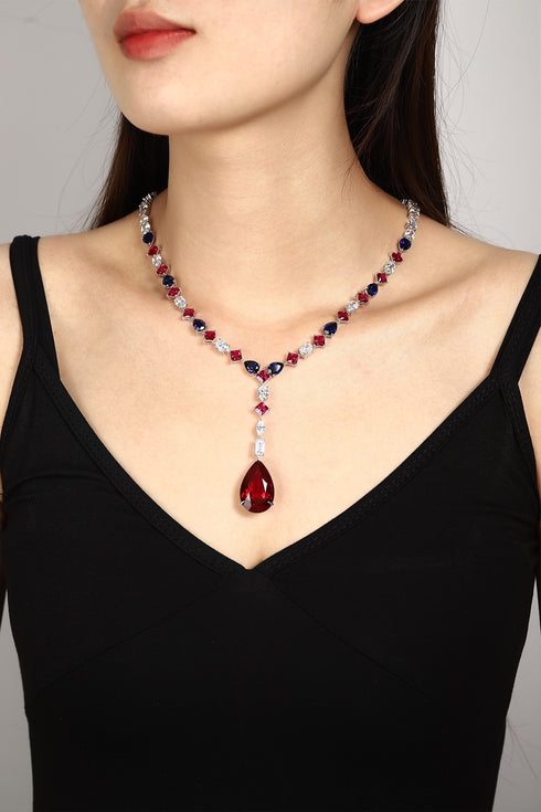 S925 silver synthetic red and blue sapphire necklace (JN18094Y)