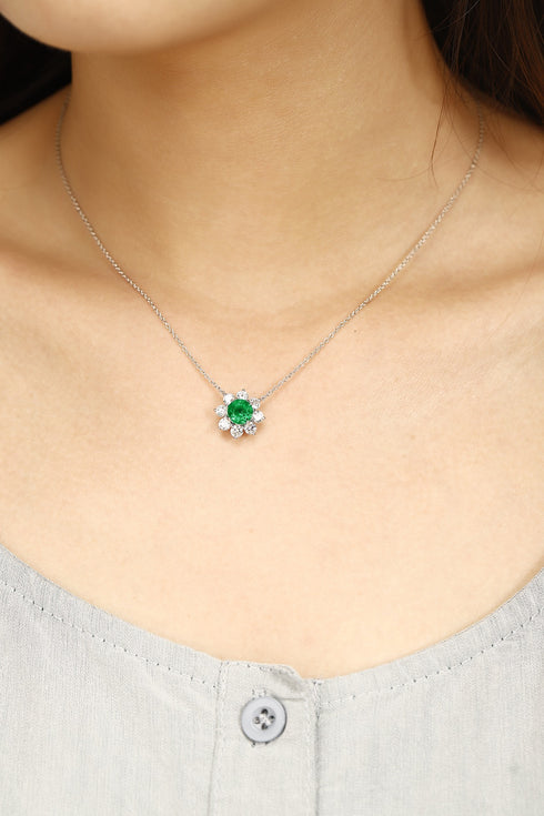 PT950 Cultivated Diamond Cultivated Emerald necklace A (JSEGR232A Platinum)
