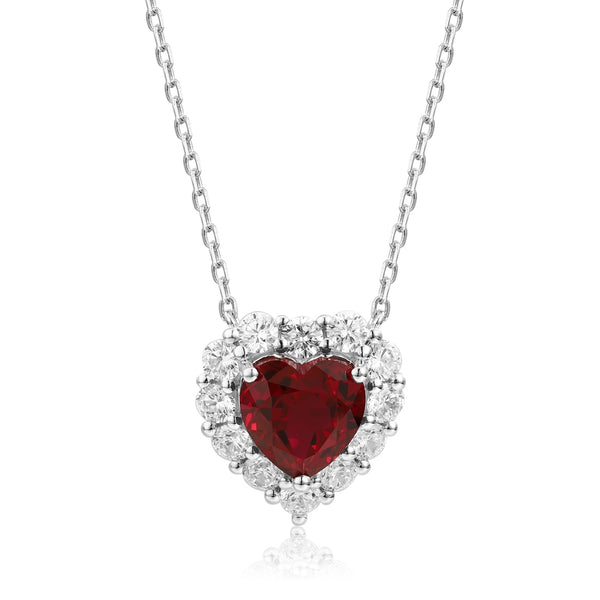 S925 Silver-Cultured Red Gem Necklace A (JN110Y)