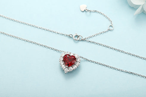 S925 Silver-Cultured Red Gem Necklace A (JN110Y)