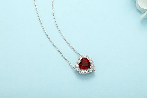 S925 Silver-Cultured Red Gem Necklace A (JN110Y)