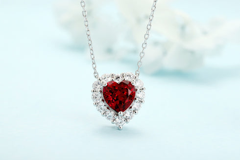 S925 Silver-Cultured Red Gem Necklace A (JN110Y)