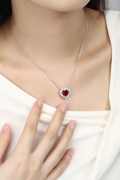 S925 Silver-Cultured Red Gem Necklace A (JN110Y)