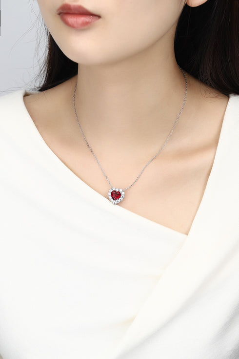 S925 Silver-Cultured Red Gem Necklace A (JN110Y)