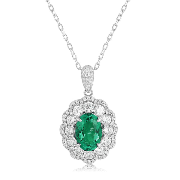 S925 Silver Cultivated Emerald Necklace W (JSEGN047Y)