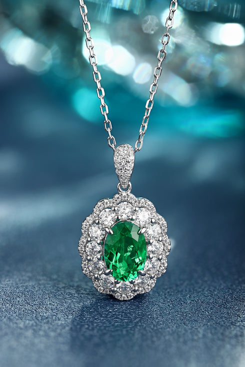 S925 Silver Cultivated Emerald Necklace W (JSEGN047Y)