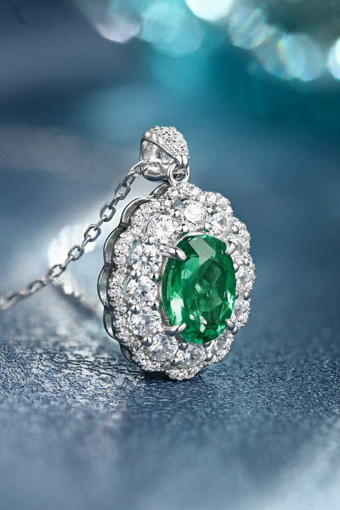 S925 Silver Cultivated Emerald Necklace W (JSEGN047Y)
